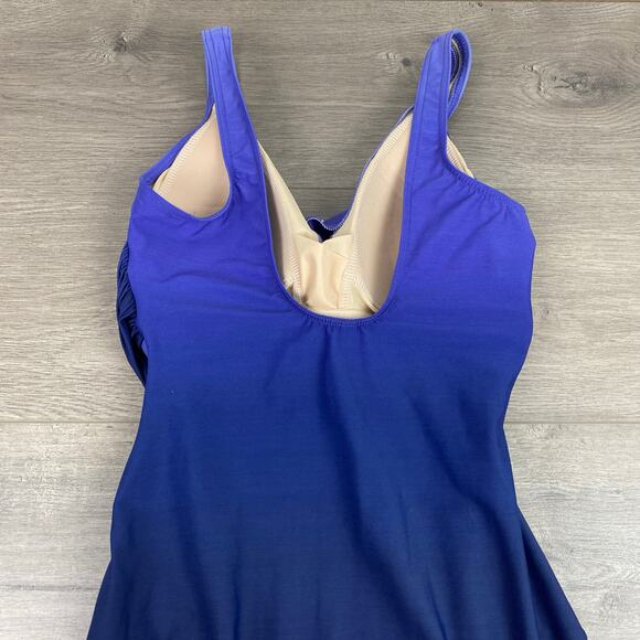 Lands End Violet Navy Blue Ombre V Neck Wrap One Piece Swimsuit Sz.8 - Picture 11 of 15
